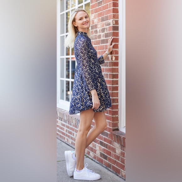 Sail to Sable - Navy Metallic Long Sleeve Tunic Dress - Picture 3 of 5